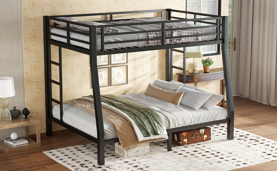 Metal Full XL over Queen Bunk Bed for Teens and Adults,Space Saving Noise Reduced No Box Spring Needed,Black