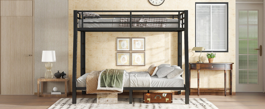 Metal Full XL over Queen Bunk Bed for Teens and Adults,Space Saving Noise Reduced No Box Spring Needed,Black