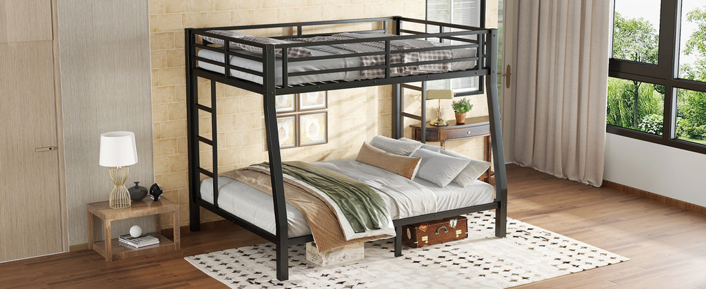 Metal Full XL over Queen Bunk Bed for Teens and Adults,Space Saving Noise Reduced No Box Spring Needed,Black