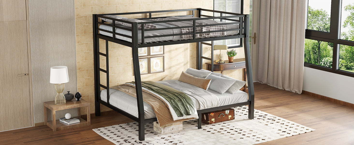 Metal Full XL over Queen Bunk Bed for Teens and Adults,Space Saving Noise Reduced No Box Spring Needed,Black