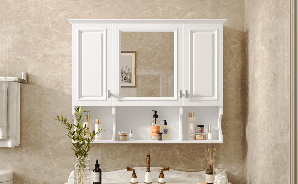 35'' x 28'' Wall Mounted Bathroom Medicine Cabinet, Modern Bathroom Wall Cabinet with Mirror, Mirror Cabinet with Open Shelves