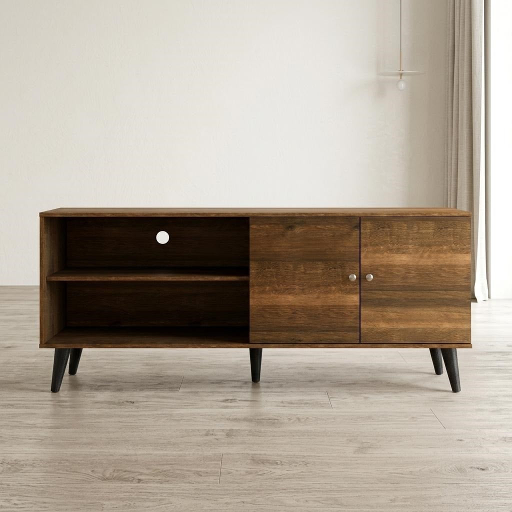Amidon TV Stand for TVs up to 63", with 2 Storage Shelves& 1 Cabinet, Modern Entertainment Centre for TV in Living Room in Brown