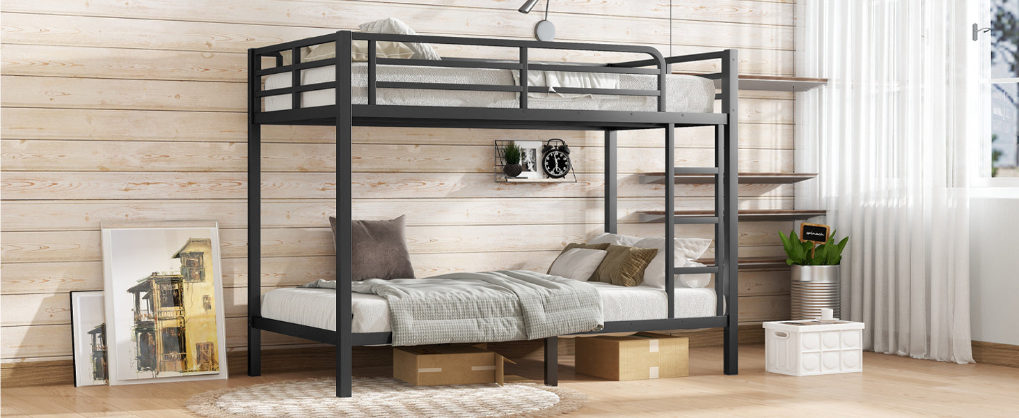 Metal Twin XL over Twin XL Bunk Bed for Teens and Adults,Space Saving Noise Reduced No Box Spring Needed, Black