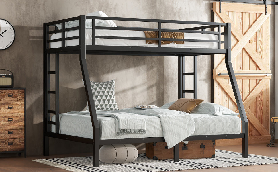 Metal Twin over Full Bunk Bed for Teens and Adults,Space Saving Noise Reduced No Box Spring Needed, Black