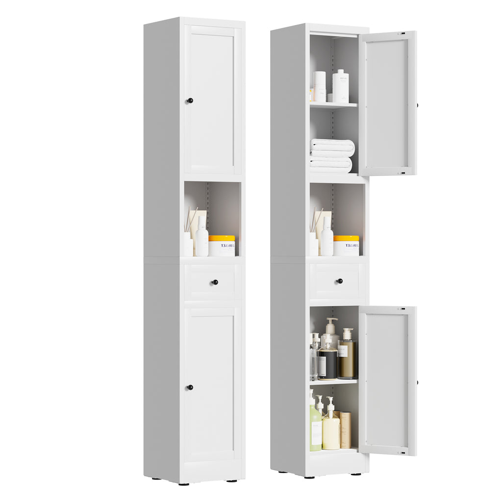 71 Inch Tall Bathroom Storage Cabinet, 5 Tier Narrow Metal Cabinet with 2 Doors & Adjustable Shelves, Freestanding Cabinet for Space Saving in Kitchen, Laundry Room, Pantry, White