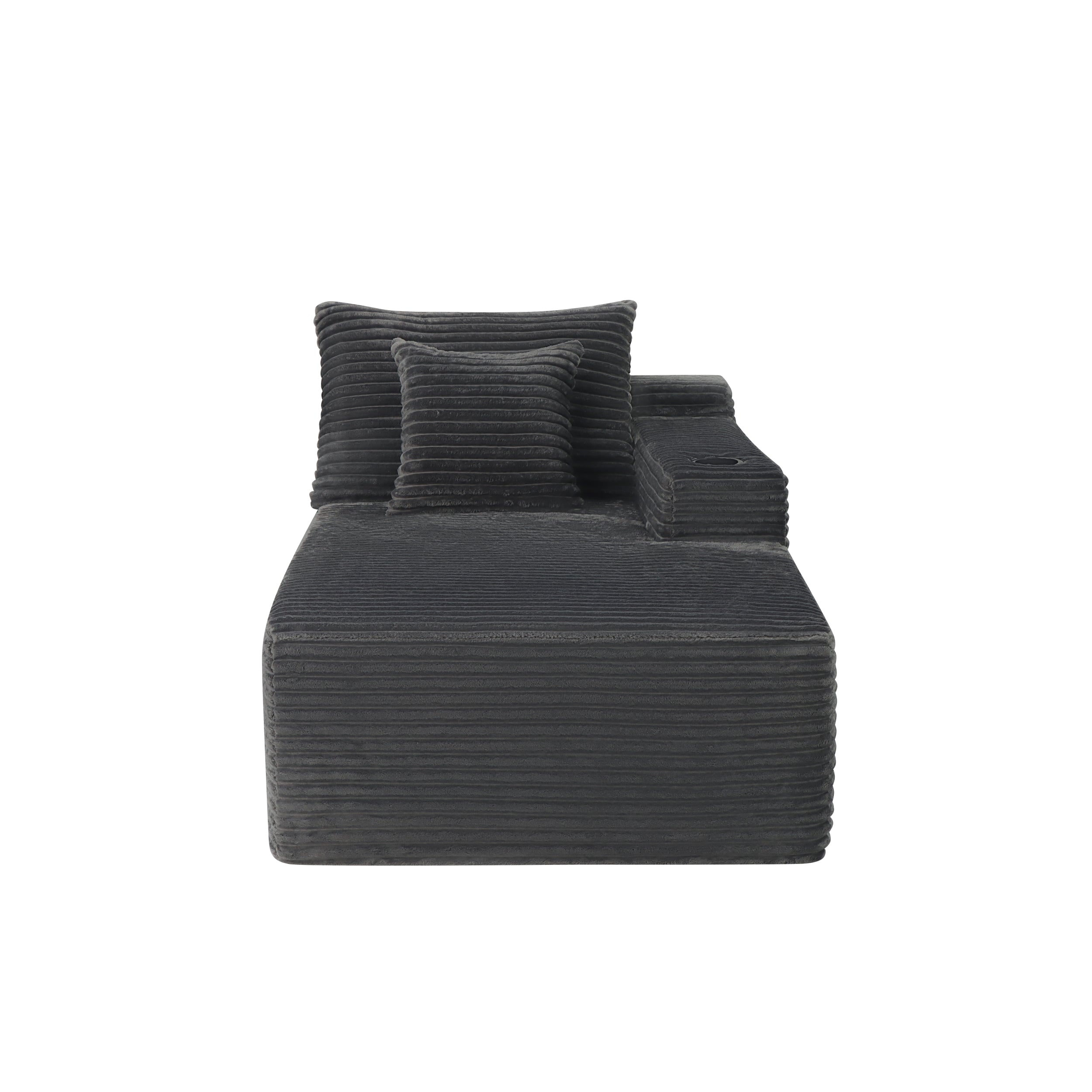 37.5 inch Right chaise longue with plush grey velvet, cup holder, flexible matching, mainly for living room use.