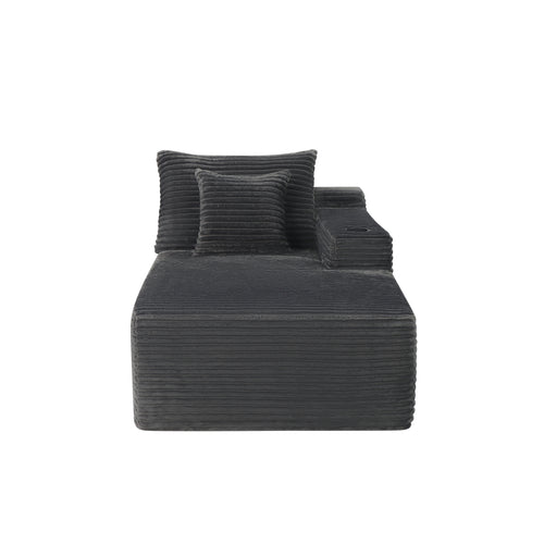 37.5 inch Right chaise longue with plush grey velvet, cup holder, flexible matching, mainly for living room use.