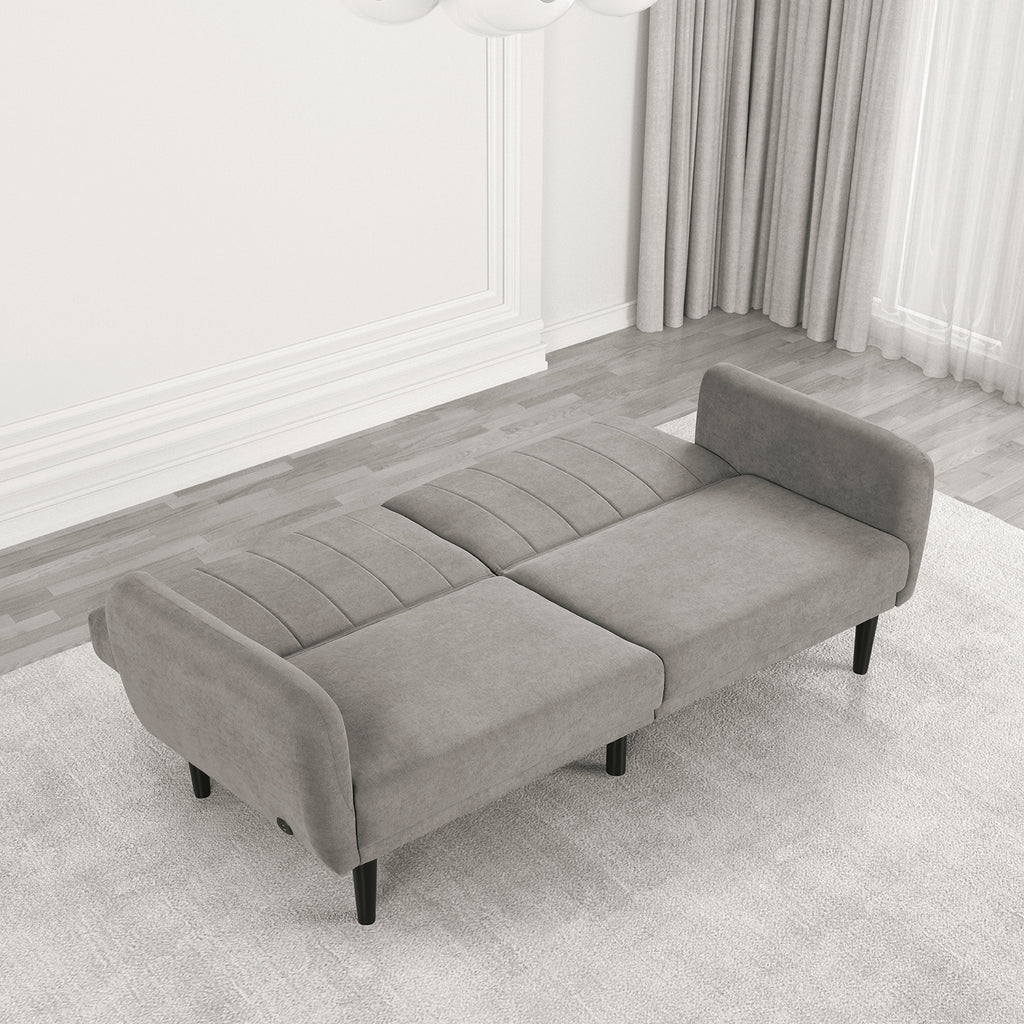 Futon Sofa Gray Color Converts into Bed Tufted Fabric Iron Leg Back Support 1pc Sofa Pocket Coil