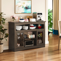 47'' Farmhouse TV Stand with Adjustable Shelves, Retro TV Console with Glass Doors & LED Lights, Media Entertainment Center Storage Cabinet for Living Room, Bedroom, Kitchen, Brown