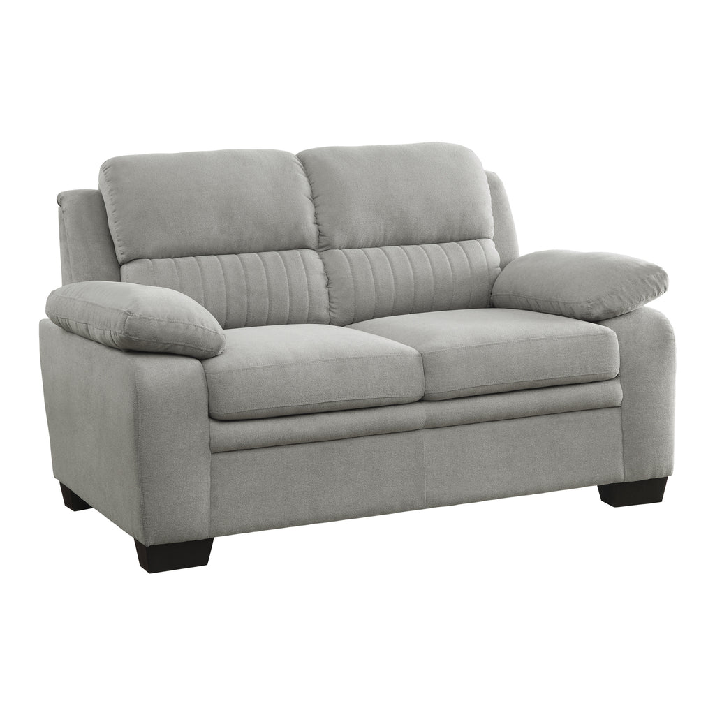Modern Living Room 2pc Sofa Set Plush Comfortable Sofa Loveseat Set Gray Textured Fabric Channel Tufting Solid Wood Frame Furniture