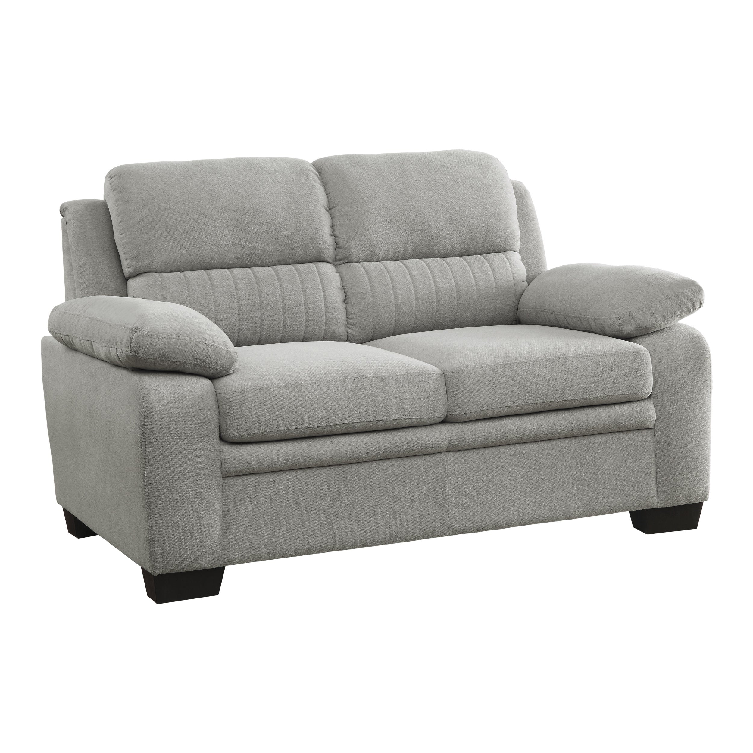 Modern Living Room 2pc Sofa Set Plush Comfortable Sofa Loveseat Set Gray Textured Fabric Channel Tufting Solid Wood Frame Furniture