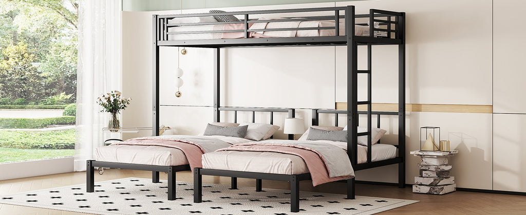 Twin over Twin & Twin Bunk Beds for 3, Twin XL over Twin & Twin Bunk Bed Metal Triple Bunk Bed, Black