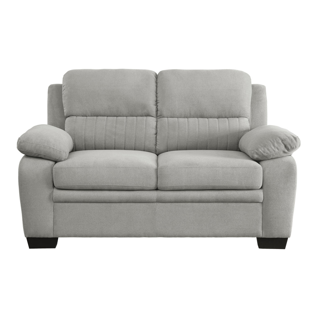Modern Living Room 2pc Sofa Set Plush Comfortable Sofa Loveseat Set Gray Textured Fabric Channel Tufting Solid Wood Frame Furniture