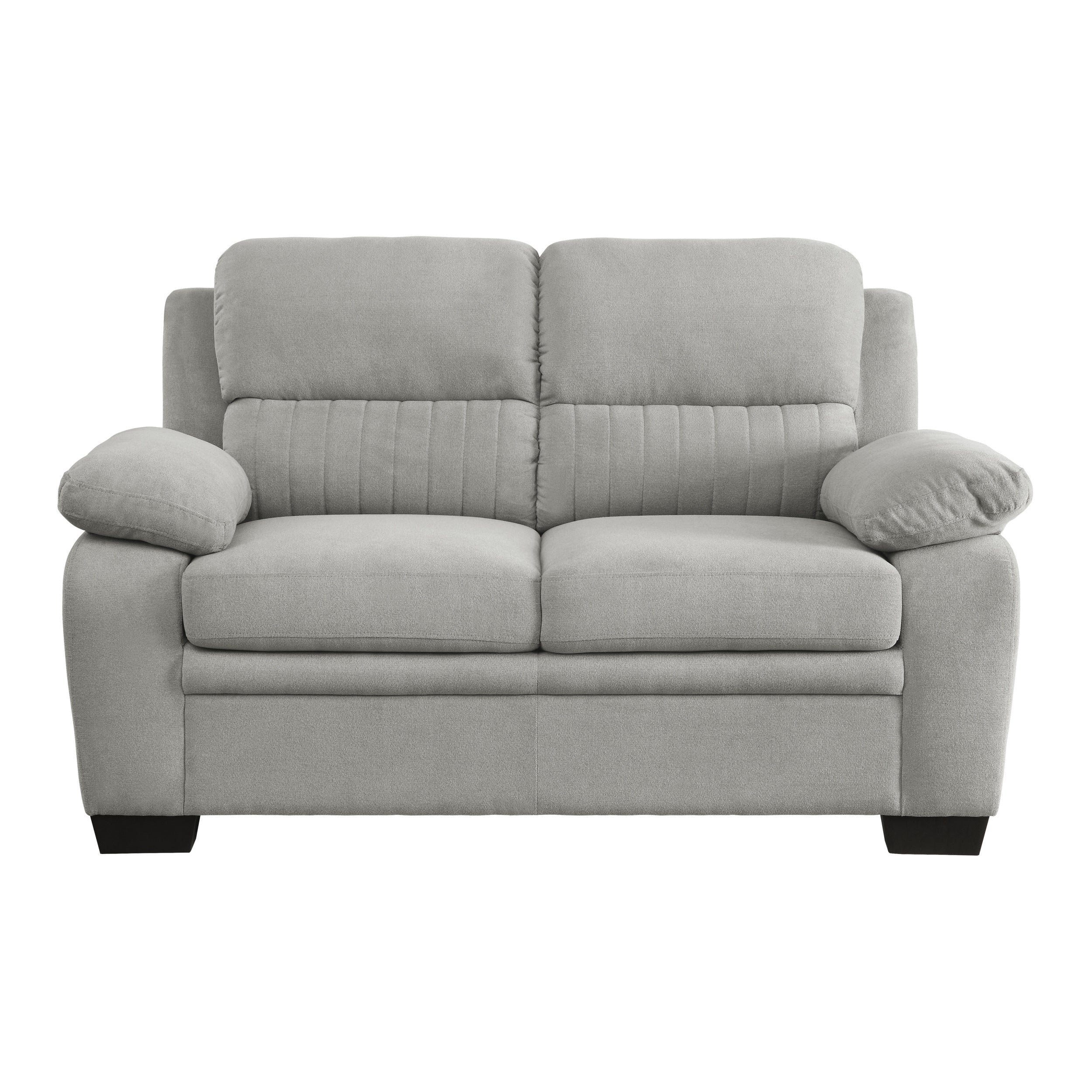 Modern Living Room 2pc Sofa Set Plush Comfortable Sofa Loveseat Set Gray Textured Fabric Channel Tufting Solid Wood Frame Furniture