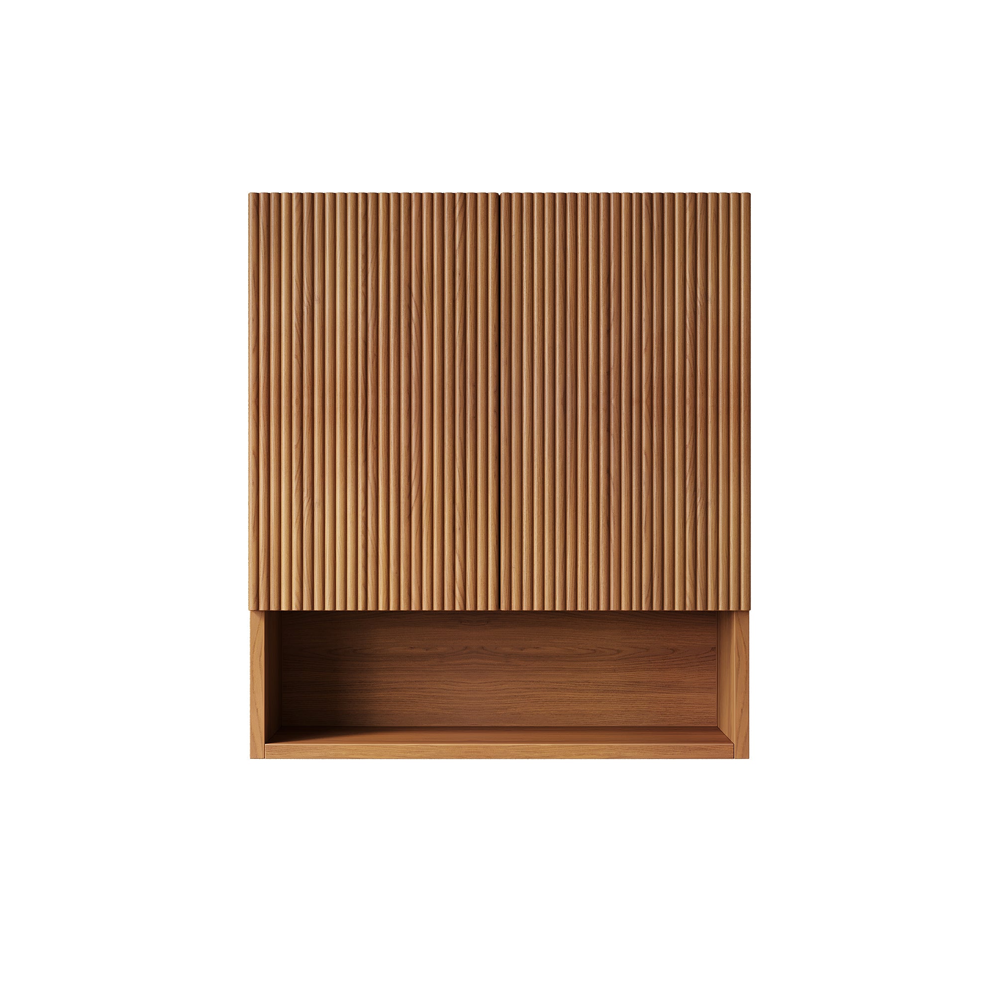 TOBI 26" Wall Mounted Striped Bathroom Cabinet, with Doors, Shelf and Open Storage Compartment Over The Toilet Storage Cabinet for Bathroom, Kitchen, Laundry Room, Brown Oak Woodgrain Color