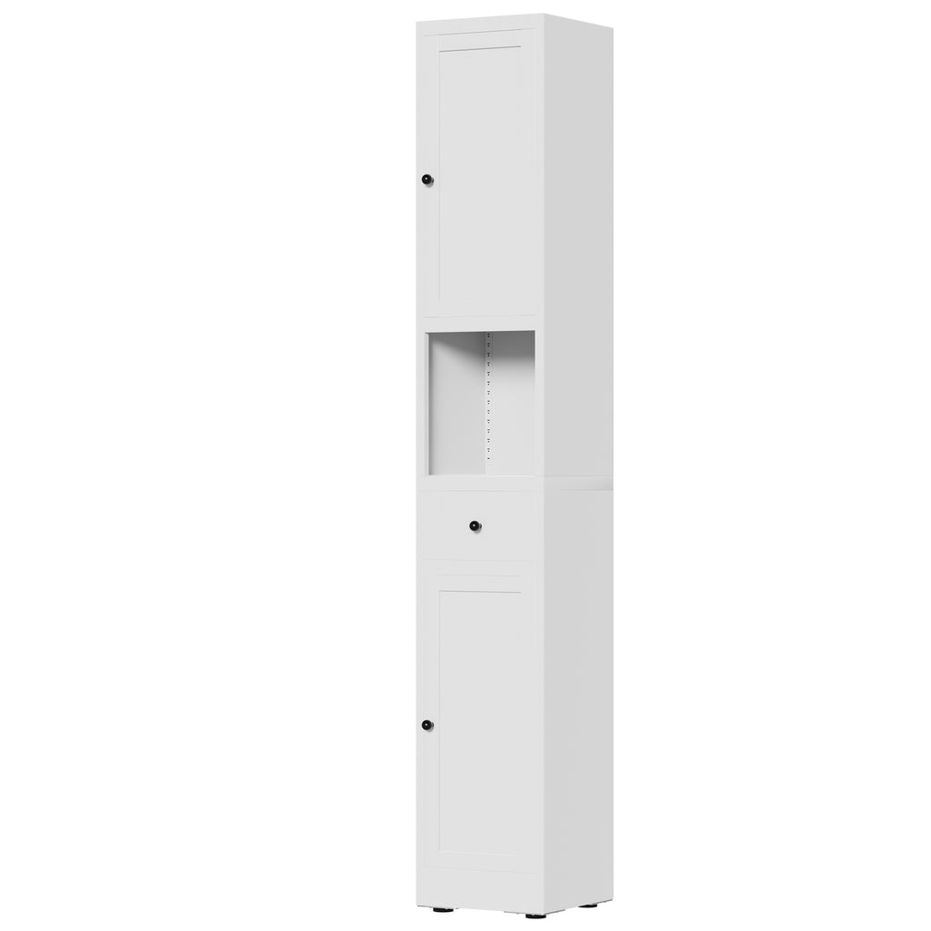 71 Inch Tall Bathroom Storage Cabinet, 5 Tier Narrow Metal Cabinet with 2 Doors & Adjustable Shelves, Freestanding Cabinet for Space Saving in Kitchen, Laundry Room, Pantry, White