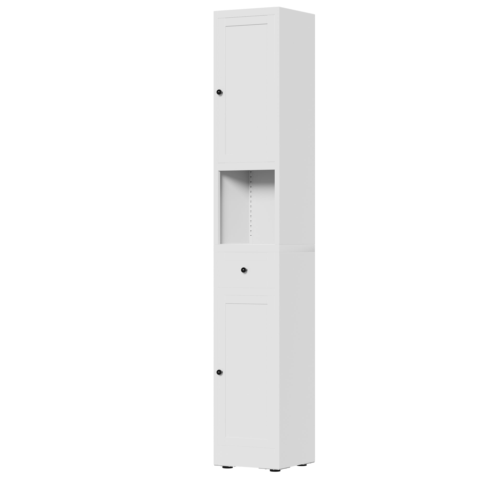 71 Inch Tall Bathroom Storage Cabinet, 5 Tier Narrow Metal Cabinet with 2 Doors & Adjustable Shelves, Freestanding Cabinet for Space Saving in Kitchen, Laundry Room, Pantry, White