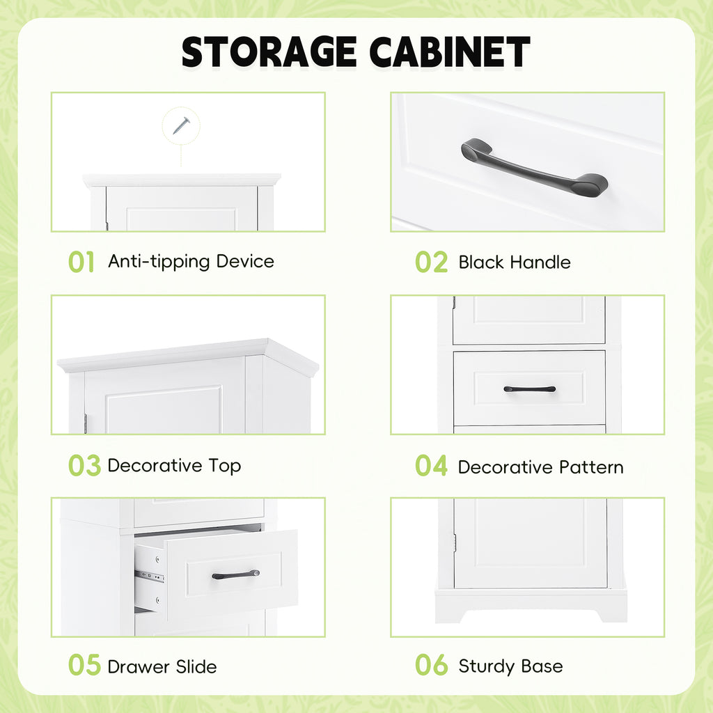 Tall Bathroom Storage Cabinet, Freestanding Storage Cabinet with Two Doors and Adjustable Shelves, Door Shelve Design, MDF Board with Painted Finish, White