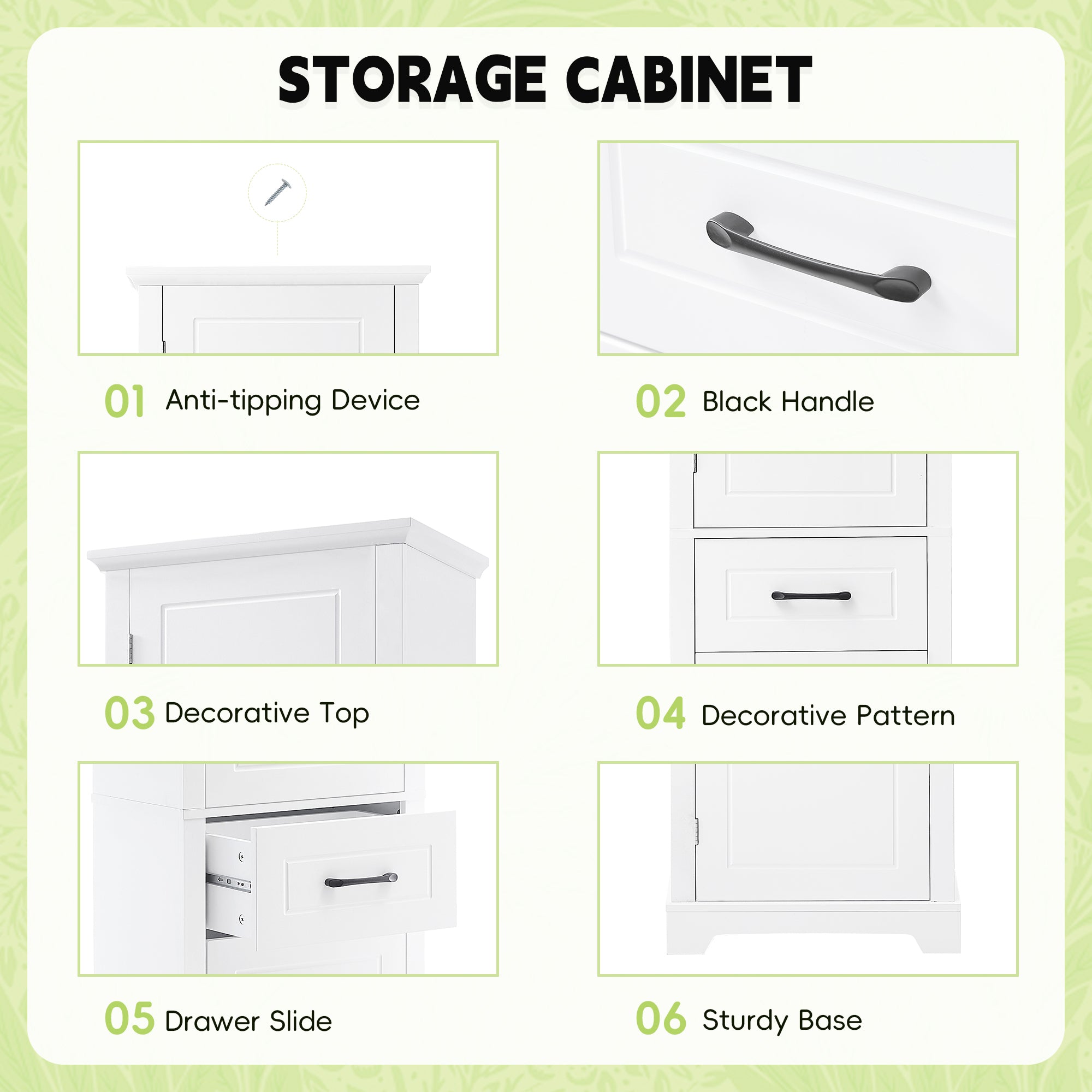 Tall Bathroom Storage Cabinet, Freestanding Storage Cabinet with Two Doors and Adjustable Shelves, Door Shelve Design, MDF Board with Painted Finish, White