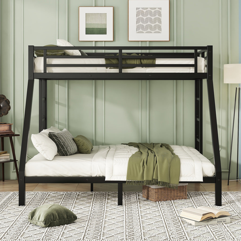 Metal Twin XL over Queen Bunk Bed for Teens and Adults,Space Saving Noise Reduced No Box Spring Needed,Black