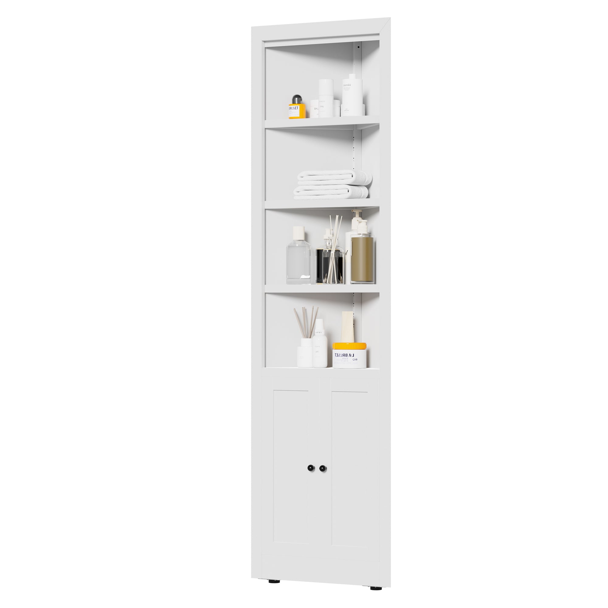 71" Tall Corner Storage Cabinet with 2 Doors, 5 Tier Metal Cabinet with Adjustable Shelves, Freestanding Kitchen Storage for Pantry, Living Room, Bathroom, Laundry Room, Space Saving Furniture, White