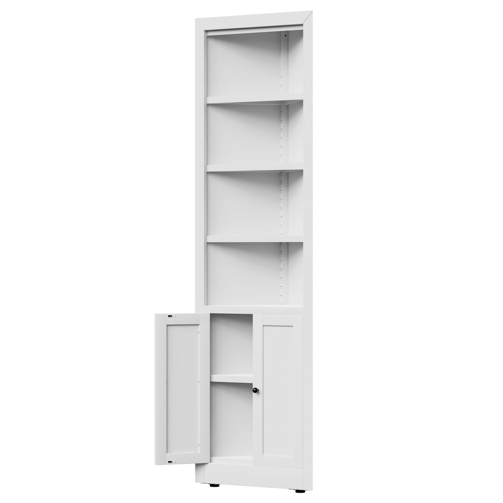 71" Tall Corner Storage Cabinet with 2 Doors, 5 Tier Metal Cabinet with Adjustable Shelves, Freestanding Kitchen Storage for Pantry, Living Room, Bathroom, Laundry Room, Space Saving Furniture, White