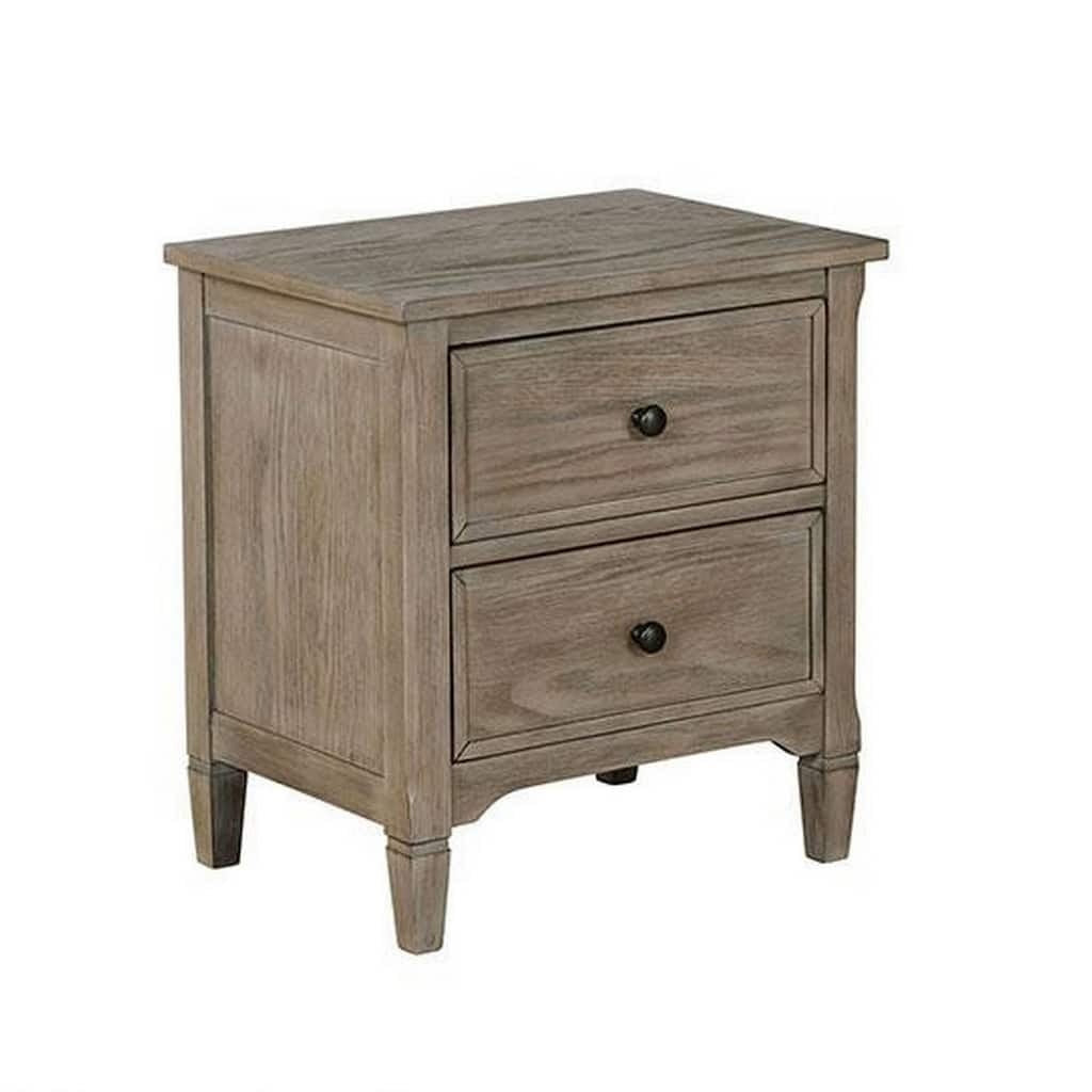 Wire Brushed Warm Gray 1pc Nightstand Bedside Table Round Pull Knobs Bedroom Furniture