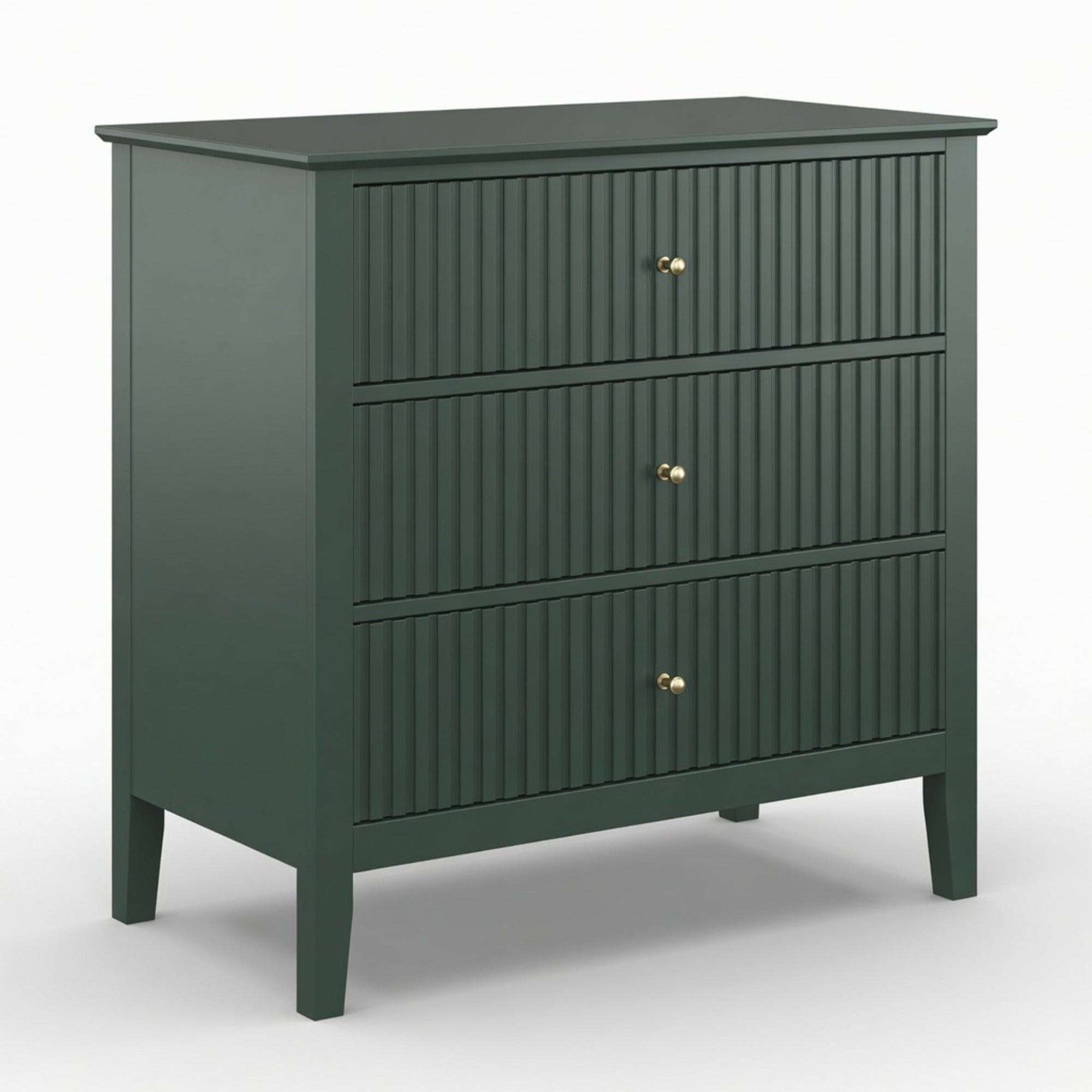 32" Wide Green Fluted 3 Drawer Nightstand, Large Modern Bedroom End Table