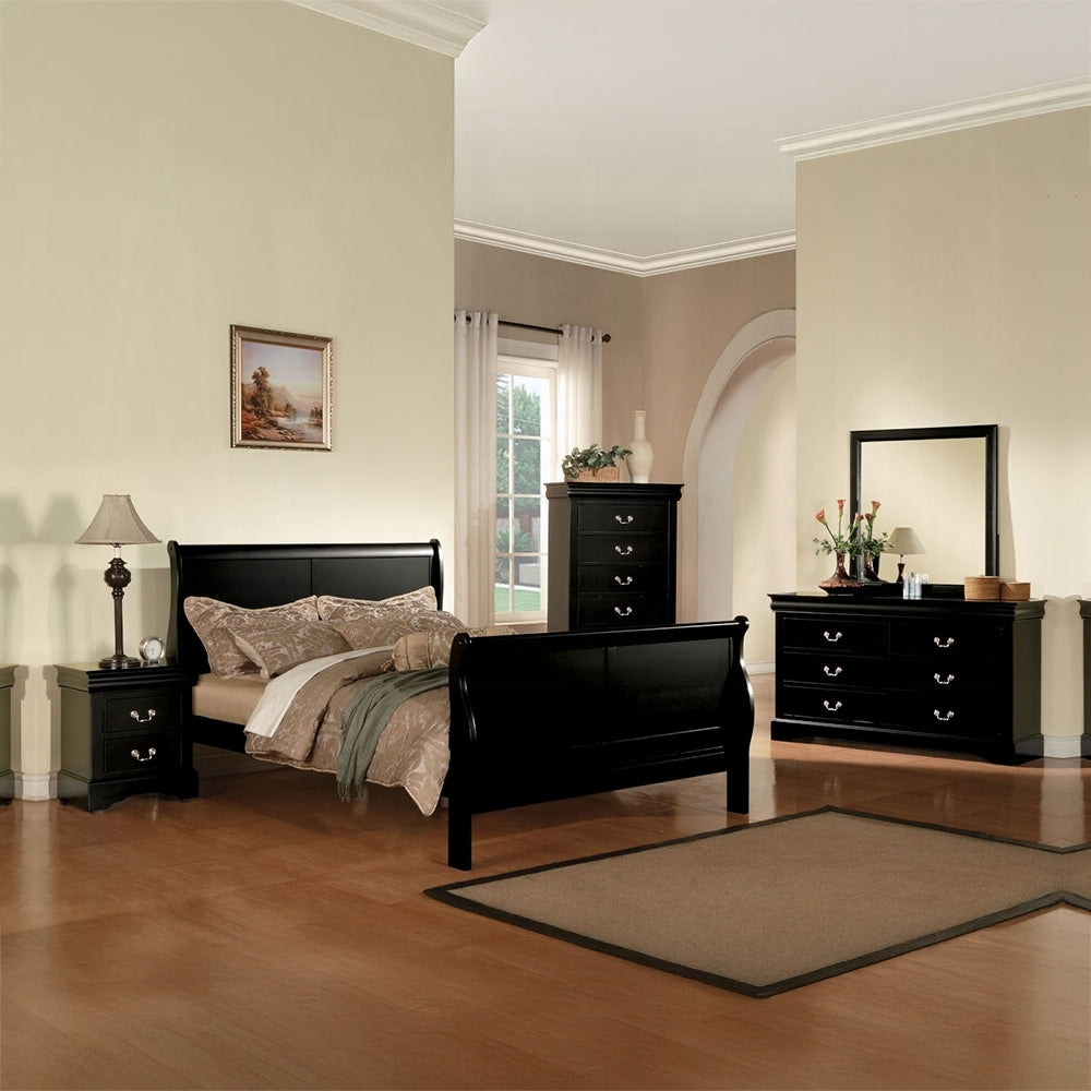 Black Finish Traditional Bedroom Wooden Nightstand 1pc Louis Philippe Style Furniture Two Drawers Storage