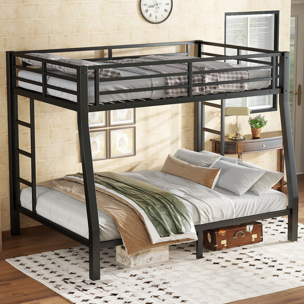 Metal Full XL over Queen Bunk Bed for Teens and Adults,Space Saving Noise Reduced No Box Spring Needed,Black
