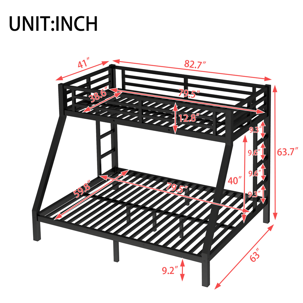 Metal Twin XL over Queen Bunk Bed for Teens and Adults,Space Saving Noise Reduced No Box Spring Needed,Black