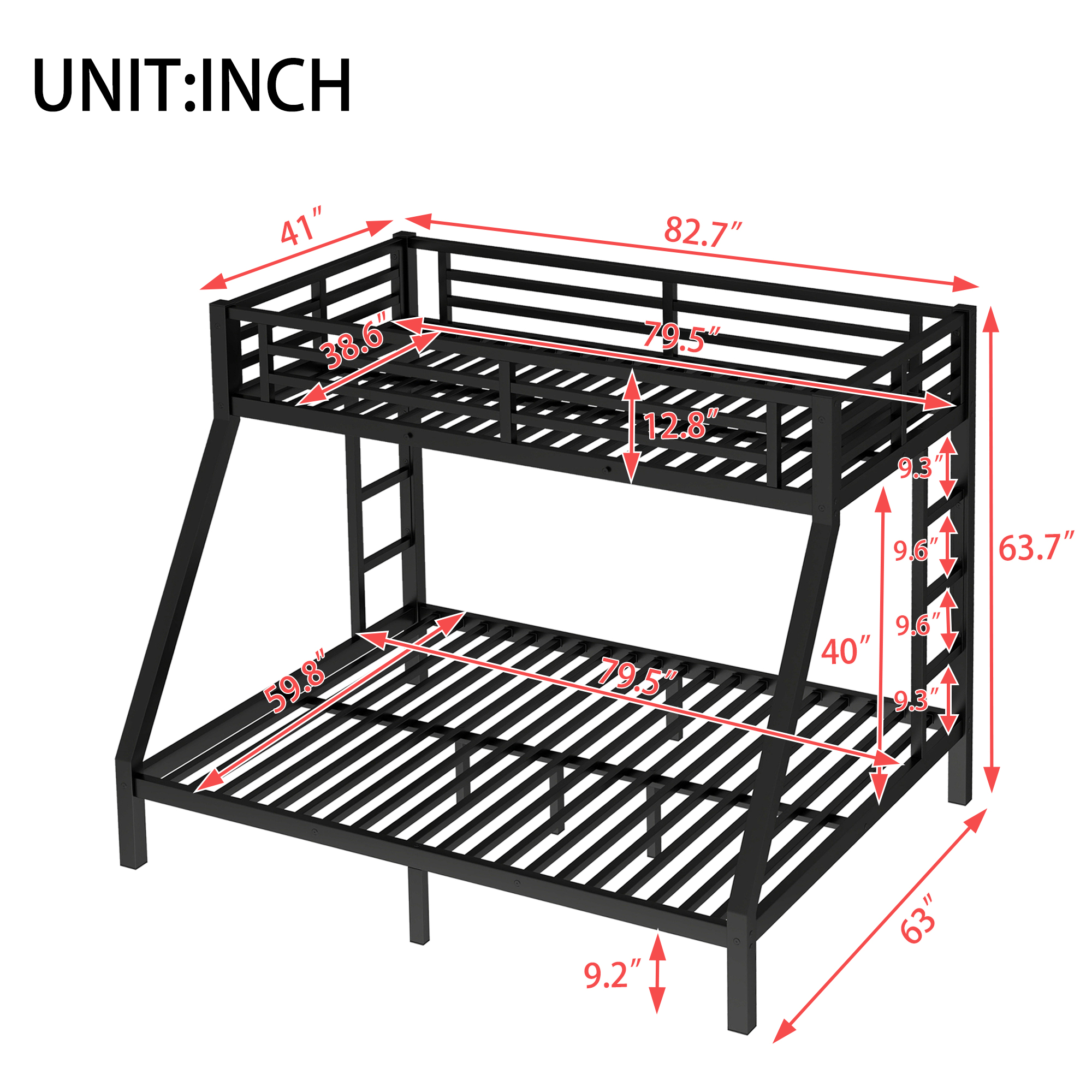 Metal Twin XL over Queen Bunk Bed for Teens and Adults,Space Saving Noise Reduced No Box Spring Needed,Black
