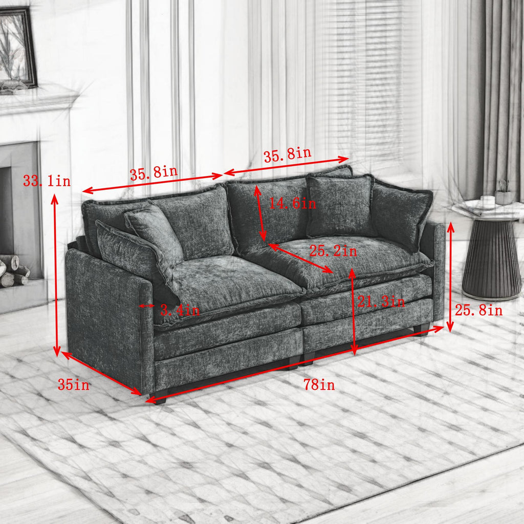 Cloud Sofa LoveSeat Ottoman is not included , Modern Sectional Couch, for Living Room Bedroom and Apartment, Comfy Double Layer Upholstered Seat Cushion, Breathable Chenille Fabric, Beige,SW5012BG
