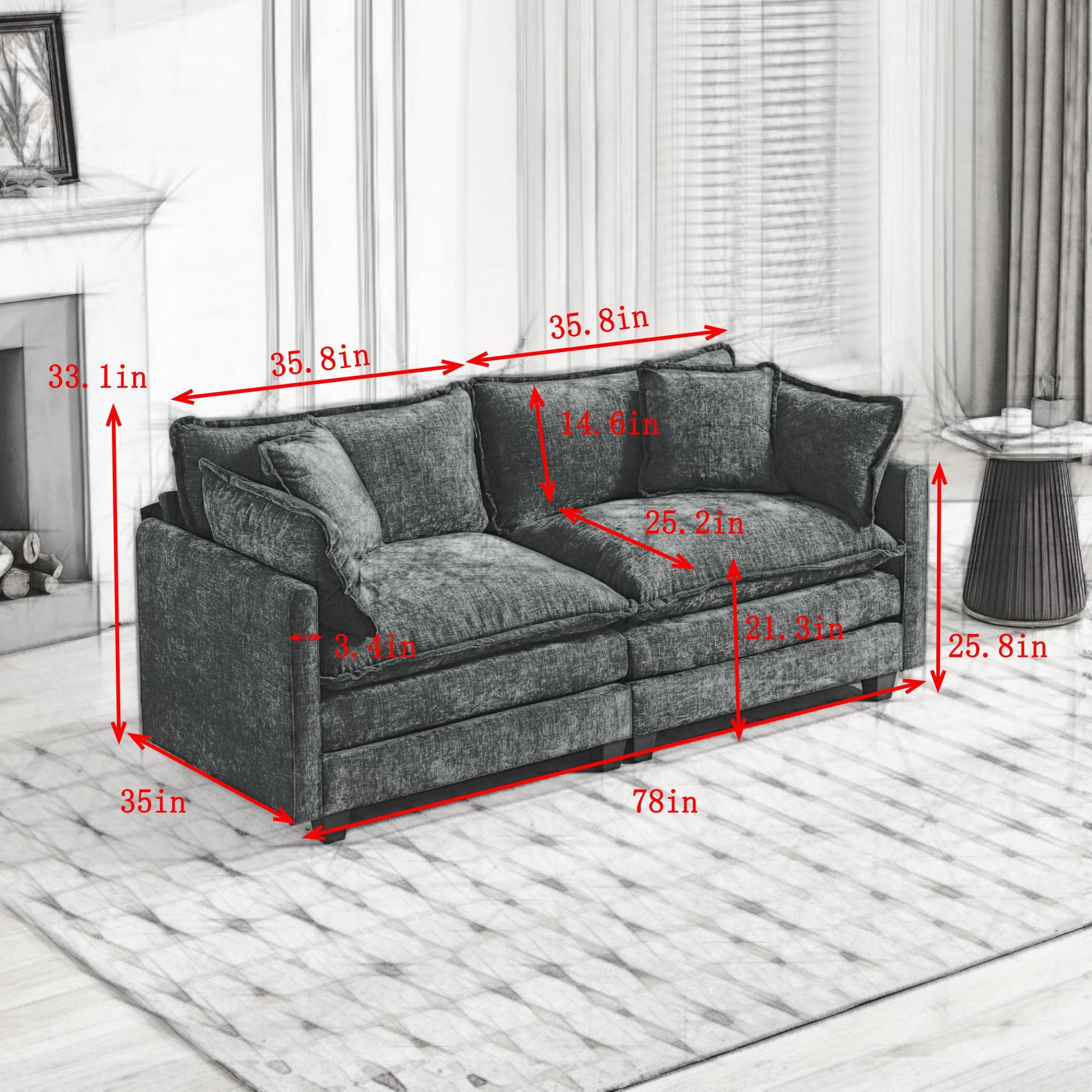 Cloud Sofa LoveSeat Ottoman is not included , Modern Sectional Couch, for Living Room Bedroom and Apartment, Comfy Double Layer Upholstered Seat Cushion, Breathable Chenille Fabric, Beige,SW5012BG