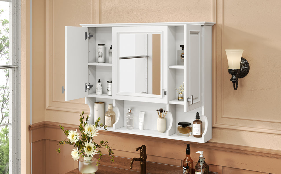 35'' x 28'' Wall Mounted Bathroom Medicine Cabinet, Modern Bathroom Wall Cabinet with Mirror, Mirror Cabinet with Open Shelves