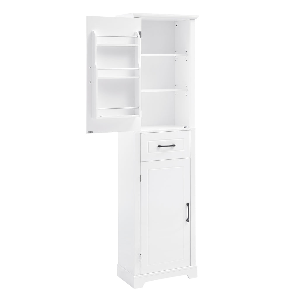 Tall Bathroom Storage Cabinet, Freestanding Storage Cabinet with Two Doors and Adjustable Shelves, Door Shelve Design, MDF Board with Painted Finish, White