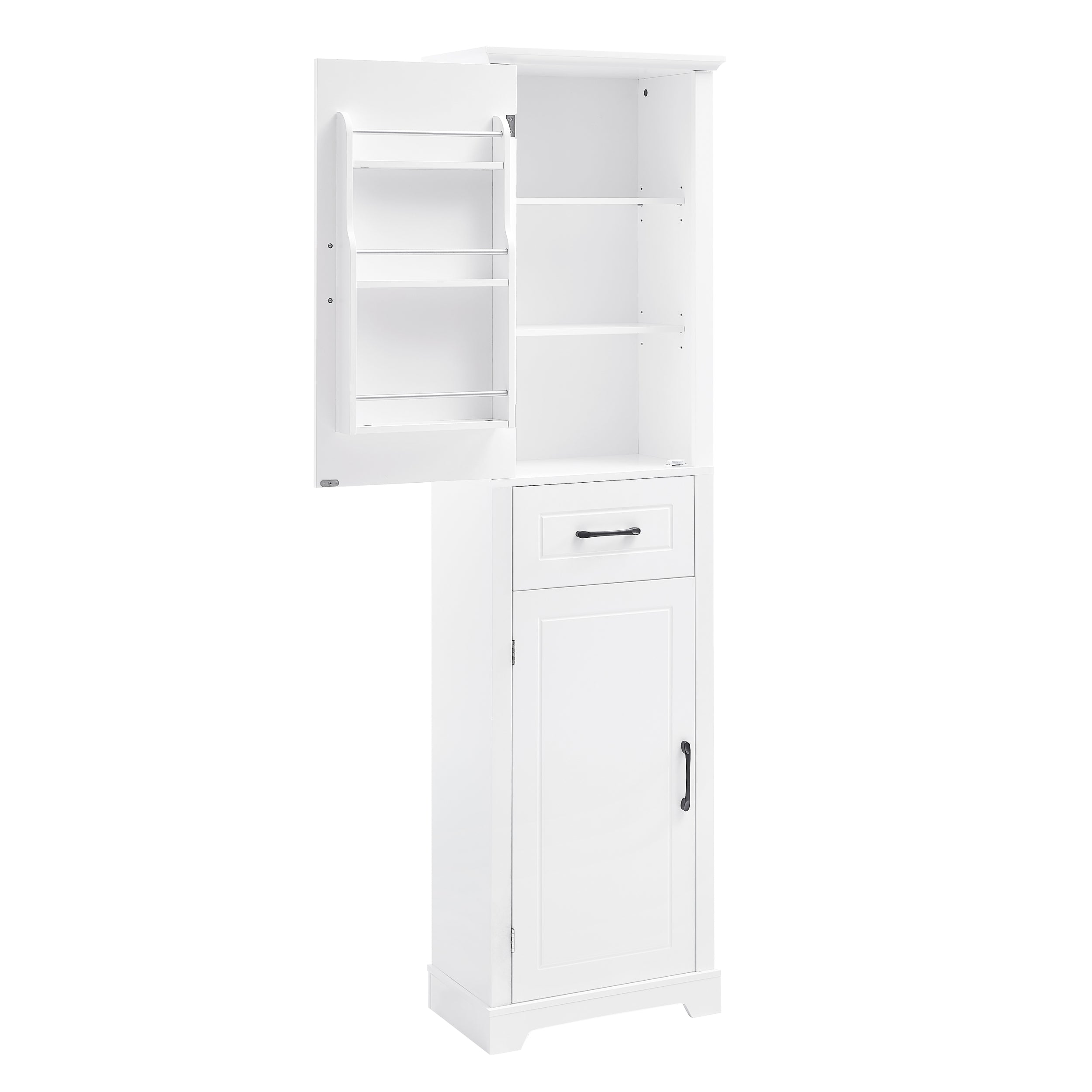 Tall Bathroom Storage Cabinet, Freestanding Storage Cabinet with Two Doors and Adjustable Shelves, Door Shelve Design, MDF Board with Painted Finish, White