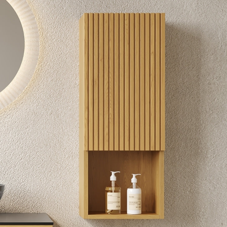MITCH 35" Tall Bathroom Wall Mounted Cabinet, Narrow Storage Cabinet with Door and Shelves, Suitable for Small Spaces, Applicable to Bathroom, Living Rooms and Laundry, Corolla Oak Woodgrain Color