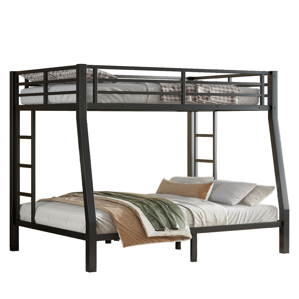 Metal Full XL over Queen Bunk Bed for Teens and Adults,Space Saving Noise Reduced No Box Spring Needed,Black