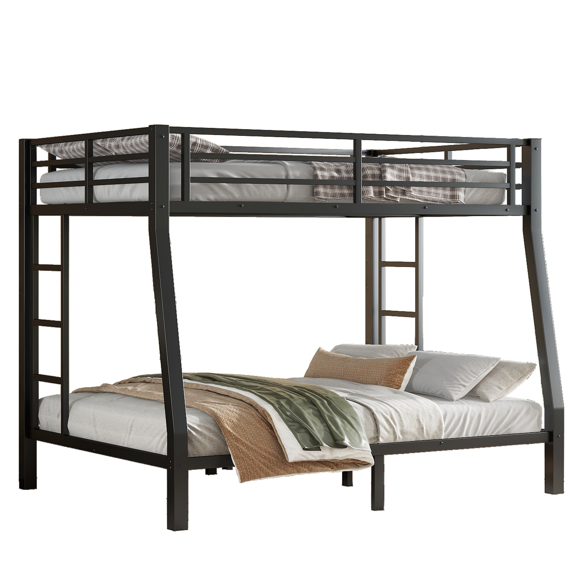 Metal Full XL over Queen Bunk Bed for Teens and Adults,Space Saving Noise Reduced No Box Spring Needed,Black