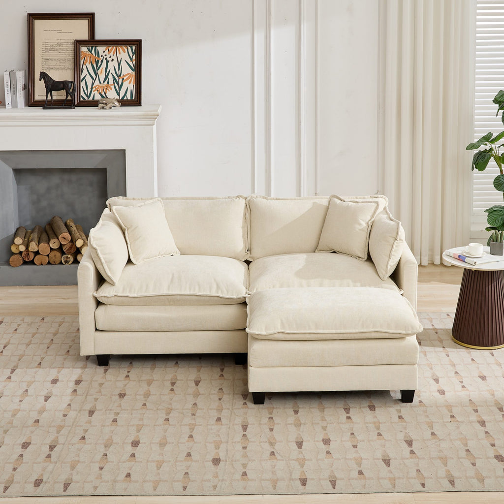Cloud Sofa LoveSeat Ottoman is not included , Modern Sectional Couch, for Living Room Bedroom and Apartment, Comfy Double Layer Upholstered Seat Cushion, Breathable Chenille Fabric, Beige,SW5012BG