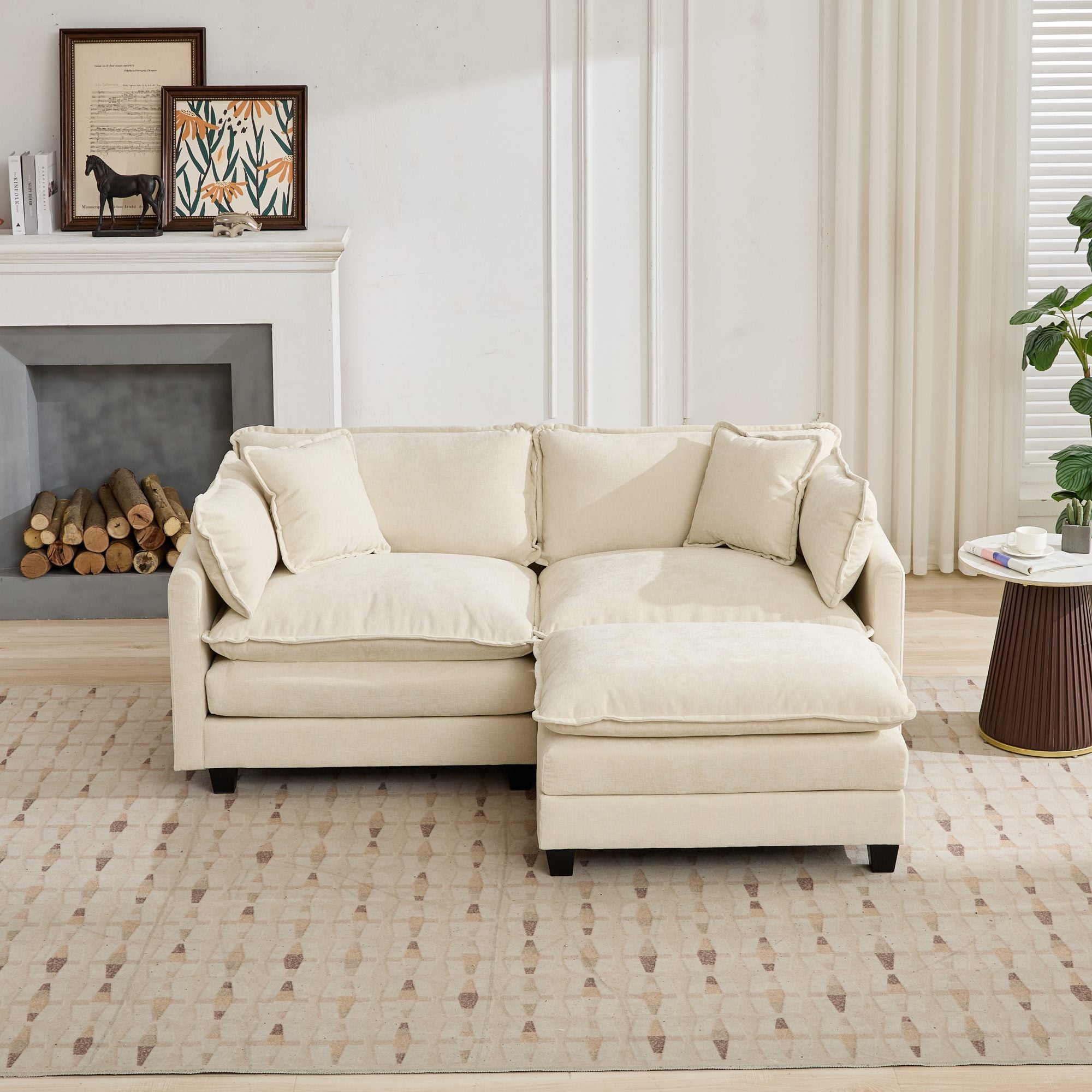 Cloud Sofa LoveSeat Ottoman is not included , Modern Sectional Couch, for Living Room Bedroom and Apartment, Comfy Double Layer Upholstered Seat Cushion, Breathable Chenille Fabric, Beige,SW5012BG