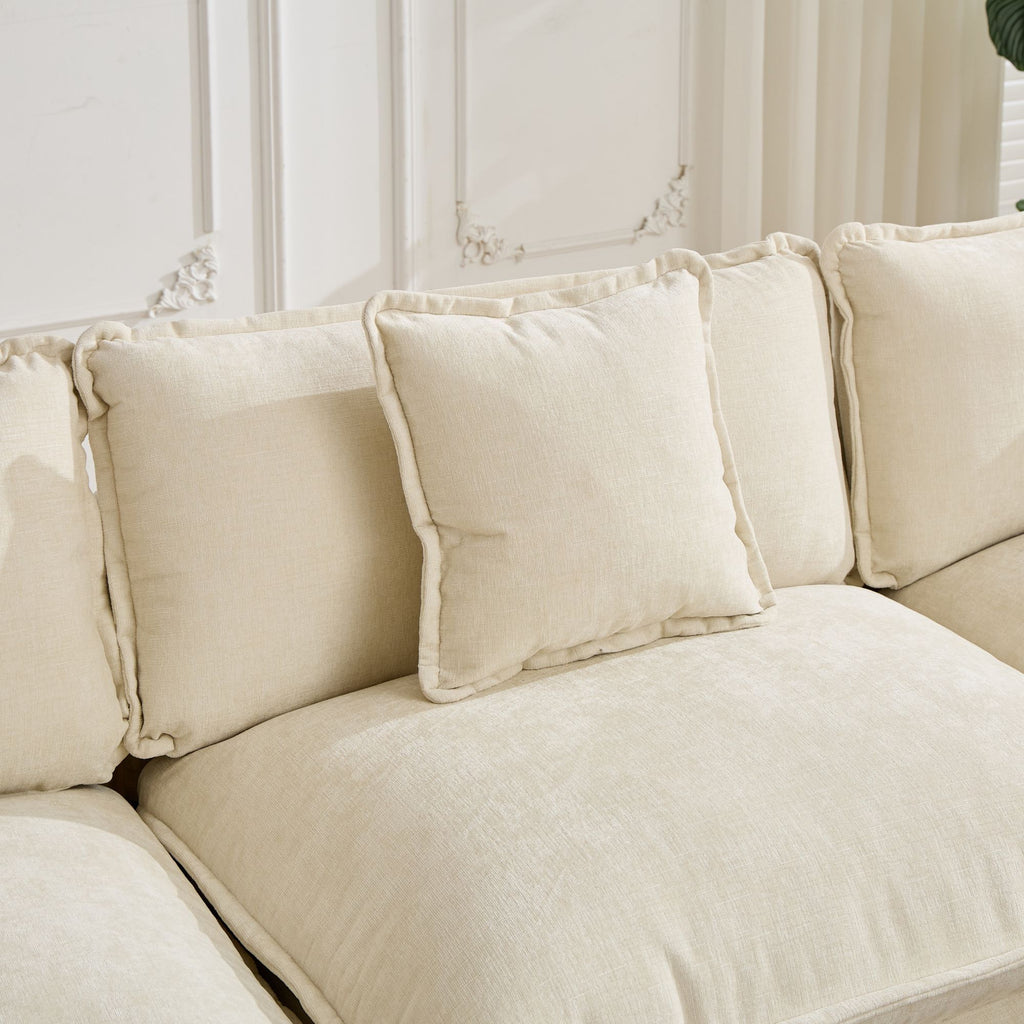 Cloud Sofa two Seats the cushion on the armrest not included , Modern Sectional Couch, for Apartment, Comfy Double Layer Upholstered Seat Cushion, Breathable Chenille Fabric, Beige,SW504ABG