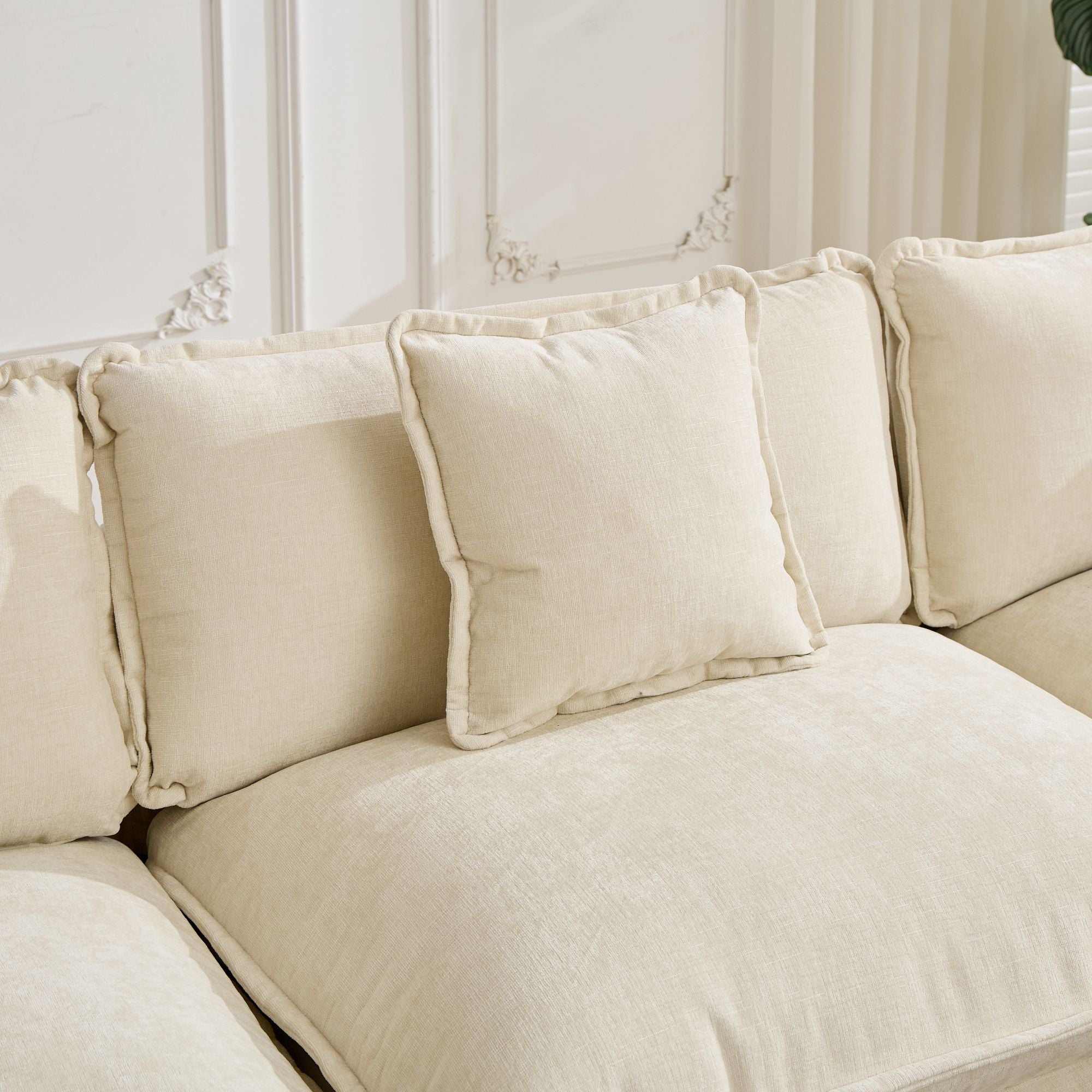Cloud Sofa two Seats the cushion on the armrest not included , Modern Sectional Couch, for Apartment, Comfy Double Layer Upholstered Seat Cushion, Breathable Chenille Fabric, Beige,SW504ABG