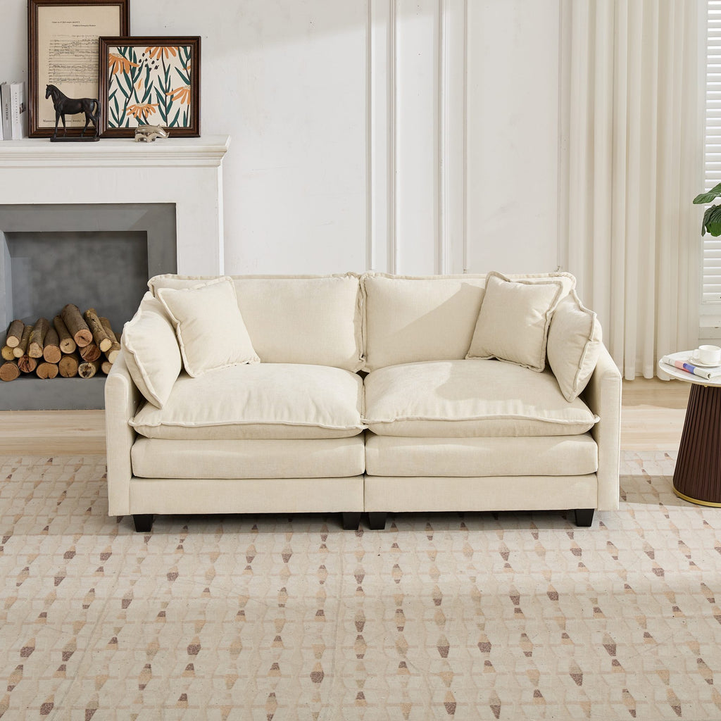 Cloud Sofa LoveSeat Ottoman is not included , Modern Sectional Couch, for Living Room Bedroom and Apartment, Comfy Double Layer Upholstered Seat Cushion, Breathable Chenille Fabric, Beige,SW5012BG