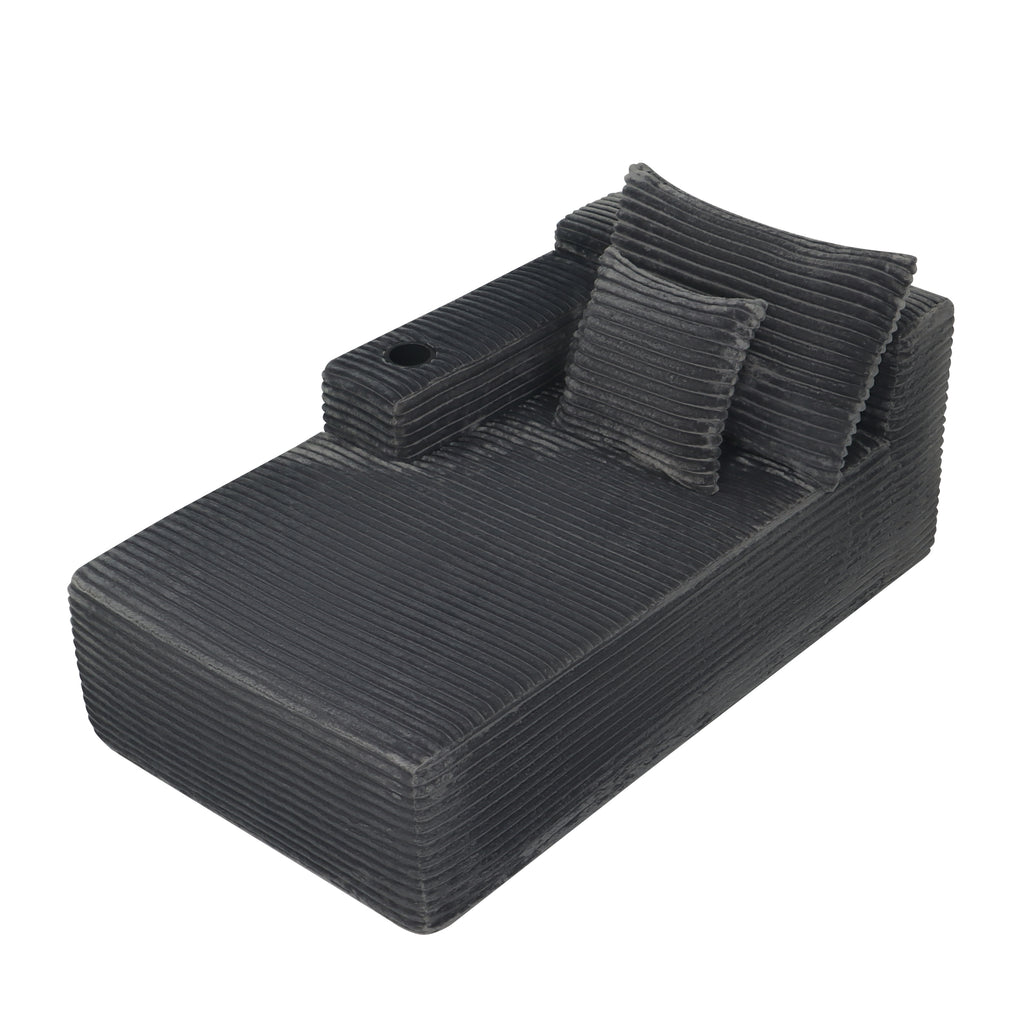 37.5 inch left chaise longue with grey black velvet, cup holder, flexible matching, mainly for living room use.