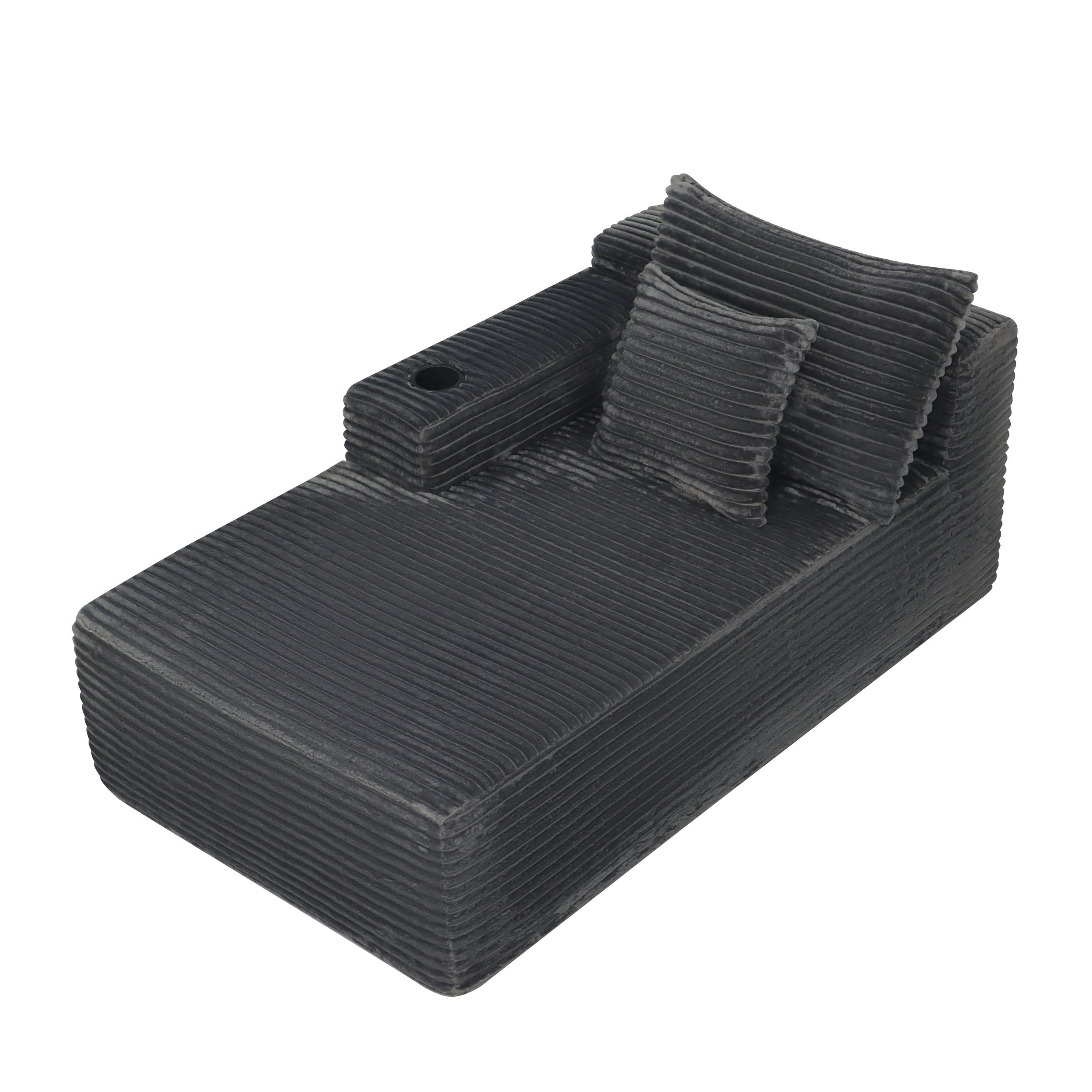 37.5 inch left chaise longue with grey black velvet, cup holder, flexible matching, mainly for living room use.
