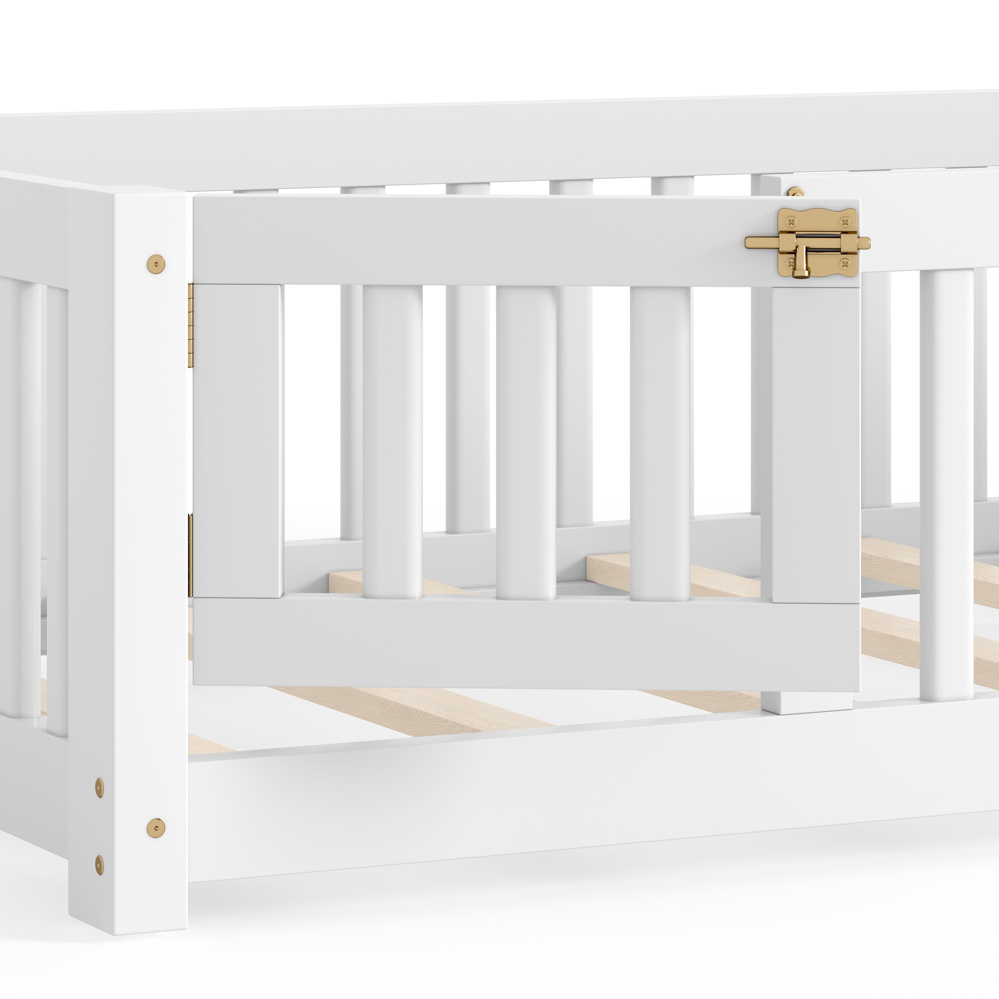 Twin Size Bed Floor Bed with Safety Guardrails and Door for Kids, White