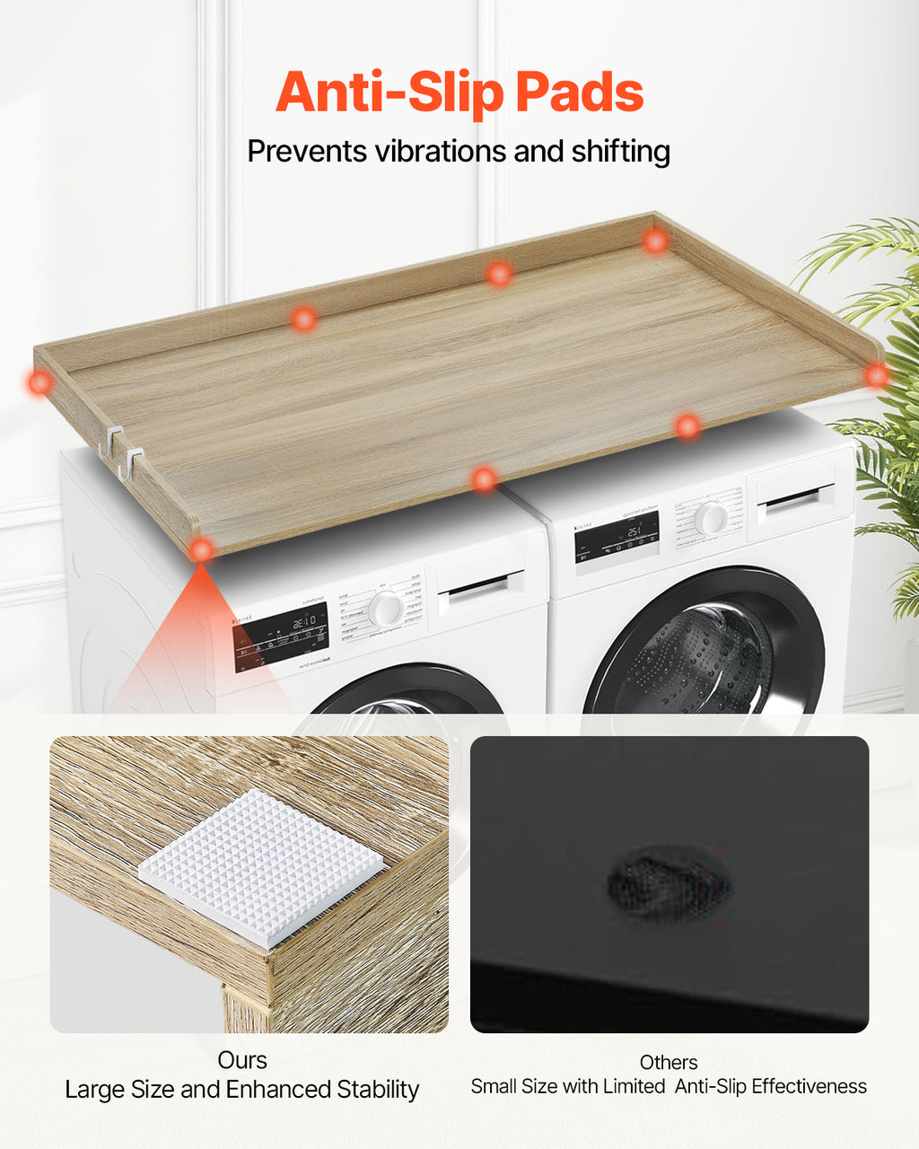 Washer Dryer Countertop, 54" x 27" Wooden Washer and Dryer Countertop, Water Resistant Laundry Machine Topper Cover with Anti Slip Pads, for Laundry Room Organization and Storage, Oak