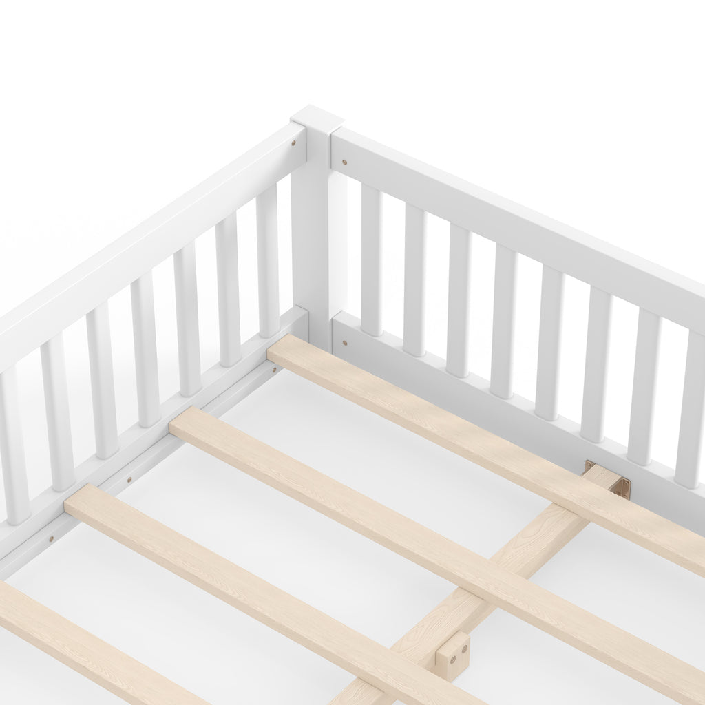 Full Size Bed Floor Bed with Safety Guardrails and Door for Kids, White